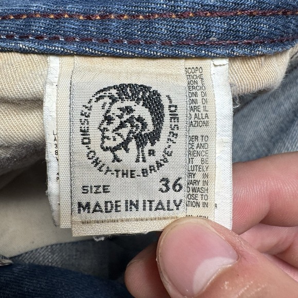 Diesel Jeans Men 36x32 Blue Zathan Bootcut Denim Italy Made Dirty Wash Hemmed 25 - Picture 6 of 12